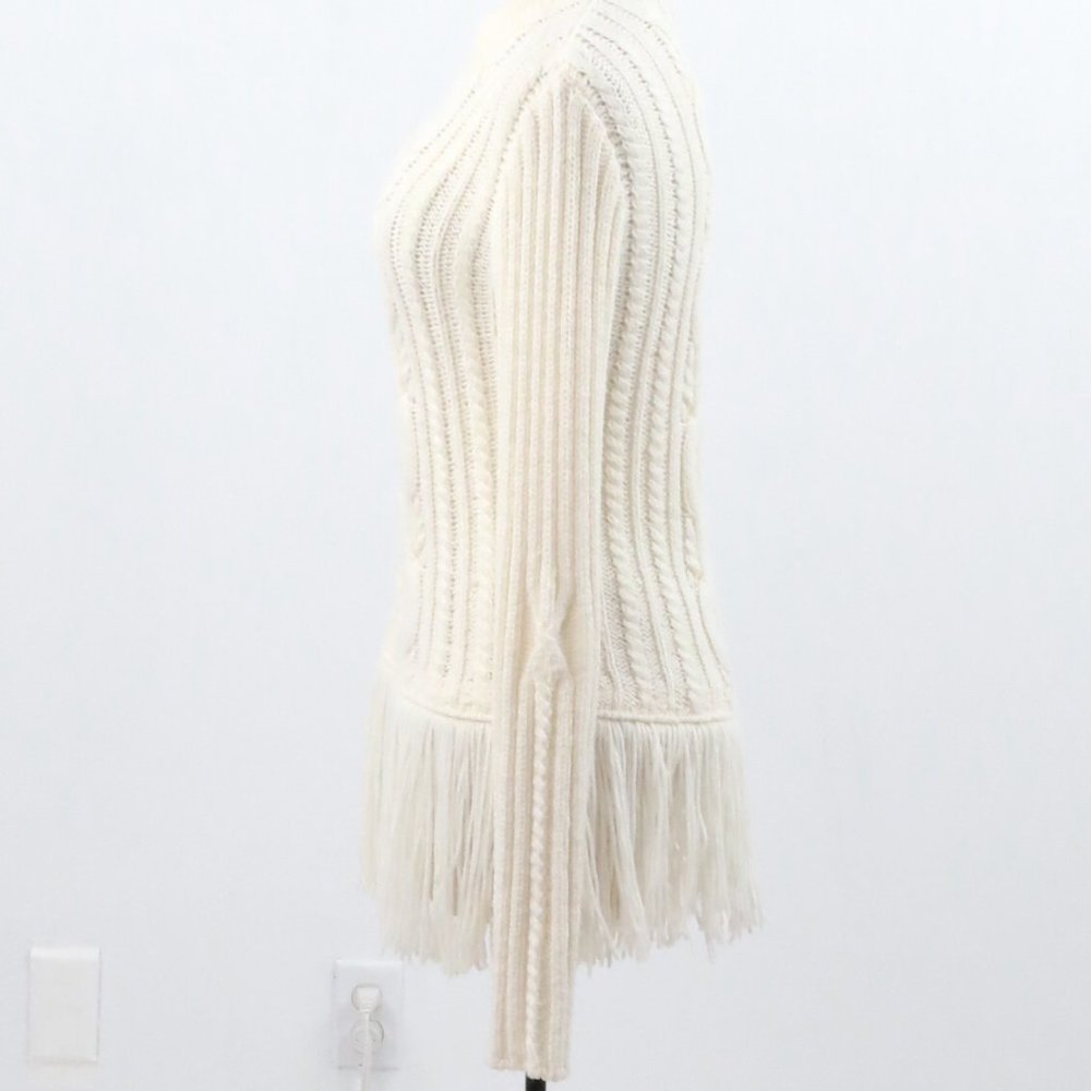 Tory Burch S Wool Fringe Cable Knit Sweater Cream - Picture 7 of 10